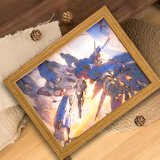 Glowing Painting Decoration USB Powered 3 Color Light Changing LED Luminous Photo Frame for Home and Office Desktop Luminous Portrait Gundam Cartoon Night Light-Gundam2