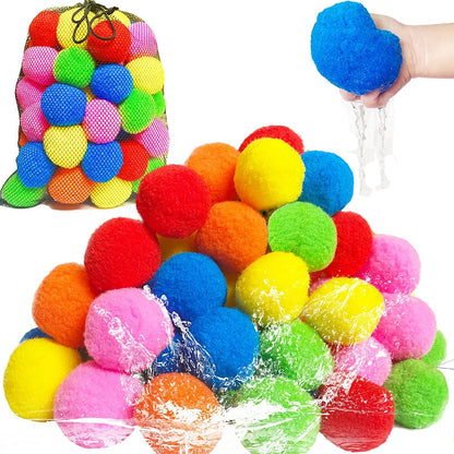 60 PCS Reusable Water Balls, Soft Cotton Splash Balls with Mesh Bag for Outdoor Water Fights