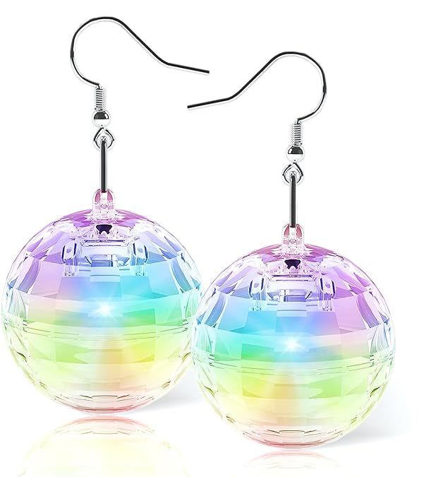 Disco Ball Earrings 16 Light Modes Rechargeable Light up Earrings LED Earrings Ball for Women Disco Party Dance Accessories