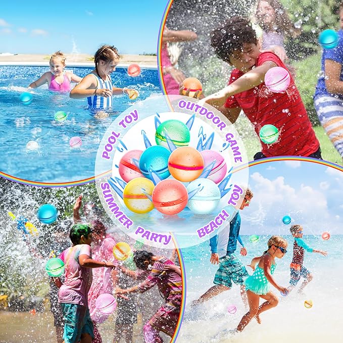 【8 Pack】Magnetic Reusable Water Balloons Fast Refillable for Kids Outdoor Activities, latex-free Kids Pool Beach Bath Toys, Self-Sealing Water Bomb Quick Fill for Summer Games