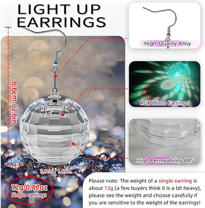 Disco Ball Earrings 16 Light Modes Rechargeable Light up Earrings LED Earrings Ball for Women Disco Party Dance Accessories