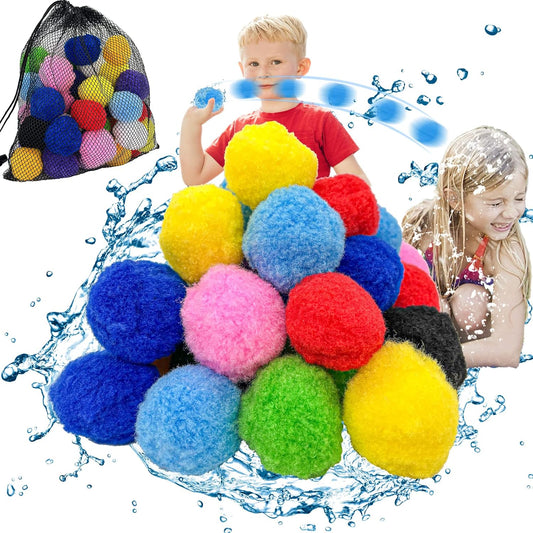 60 PCS Reusable Water Balls, Soft Cotton Splash Balls with Mesh Bag for Outdoor Water Fights