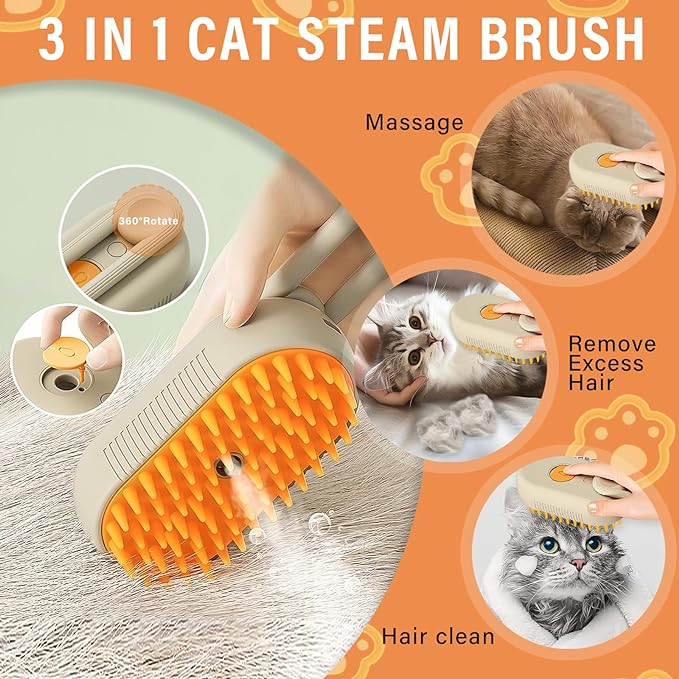 Ultimate Pet Grooming Brush – 3-in-1 Dogs Cats Steam Brush for Easy Bathing, Massaging, and Hair Removal