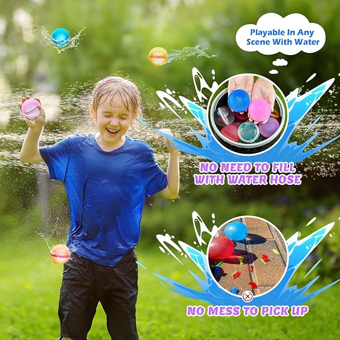 【8 Pack】Magnetic Reusable Water Balloons Fast Refillable for Kids Outdoor Activities, latex-free Kids Pool Beach Bath Toys, Self-Sealing Water Bomb Quick Fill for Summer Games